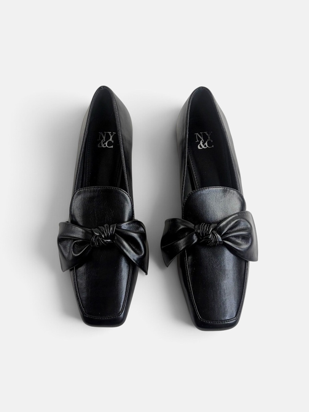 New York & Company Dominica Oversized Bow Loafers Black Square Toe Flats Sz 10